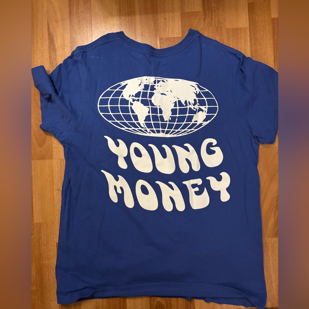 New American Eagle Young Money Shirt Mens Large Blue Pocket AE Tee Rap Hip Hop